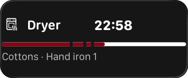 Apple Watch Smart Stack card: Dryer, Cottons · Hand iron 1, 22:58 remaining.
